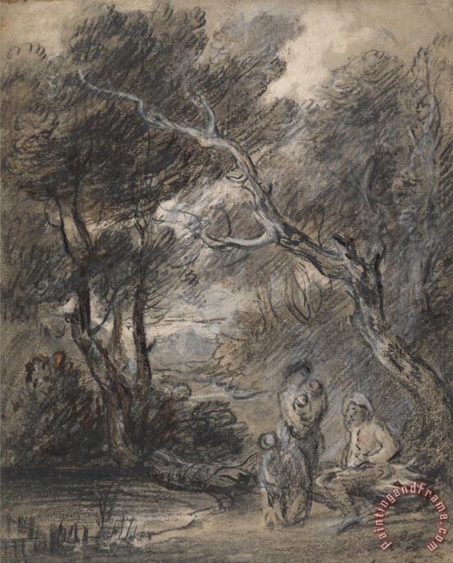 Wooded Landscape with Figures painting - Gainsborough, Thomas Wooded Landscape with Figures Art Print