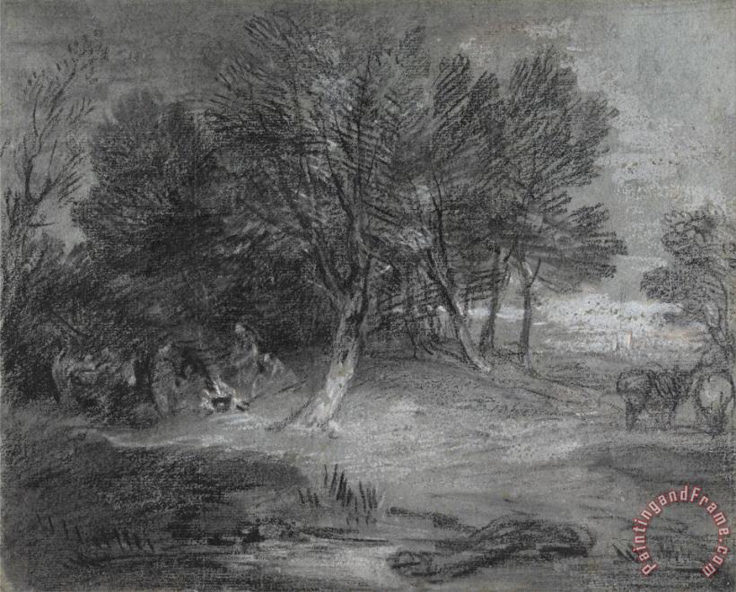 Wooded Landscape with Gypsy Encampment painting - Gainsborough, Thomas Wooded Landscape with Gypsy Encampment Art Print