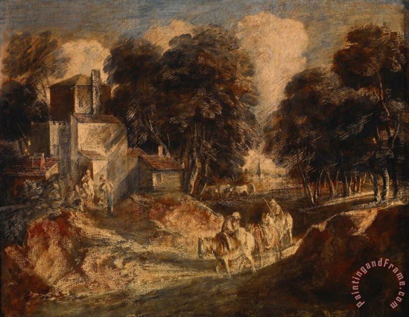 Wooded Landscape with Mounted Peasants painting - Gainsborough, Thomas Wooded Landscape with Mounted Peasants Art Print