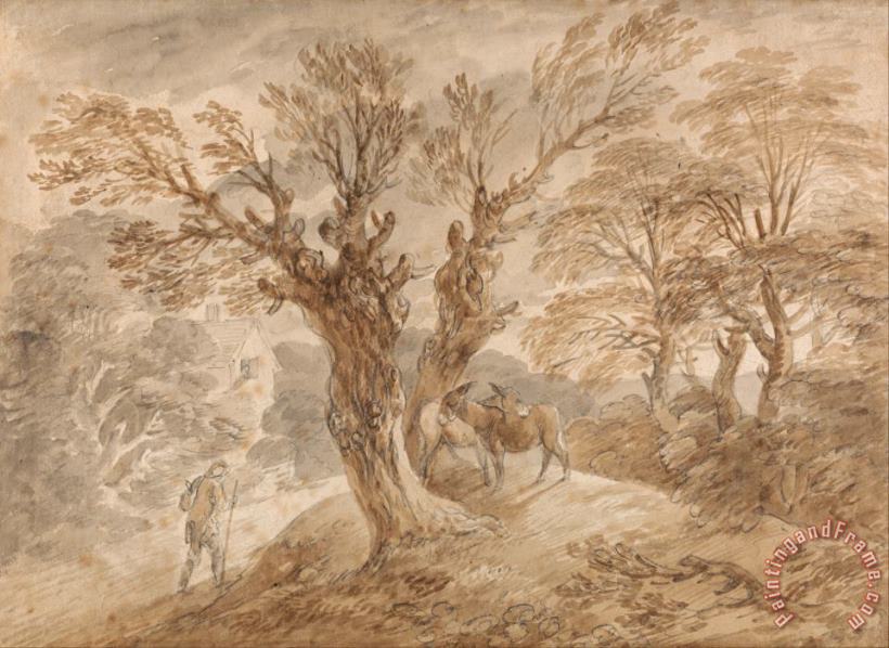 Wooded Landscape with Peasant And Donkeys painting - Gainsborough, Thomas Wooded Landscape with Peasant And Donkeys Art Print