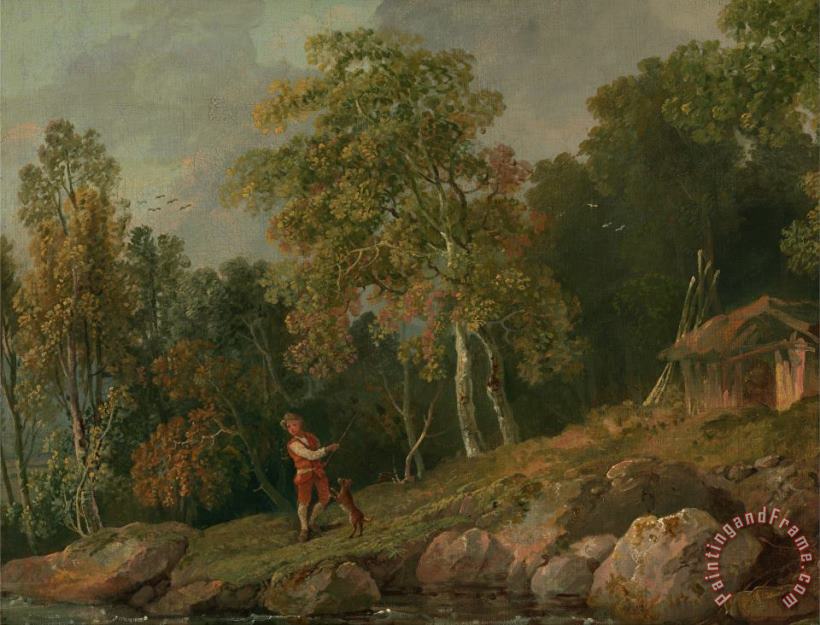 Wooded Landscape with a Boy And His Dog painting - George Barret Wooded Landscape with a Boy And His Dog Art Print