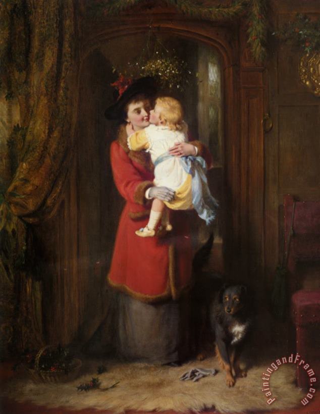 George Bernard O'neill A Christmas Kiss Art Painting