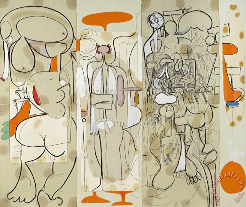 George Condo Composition in Gray And Orange, 1997 Art Painting