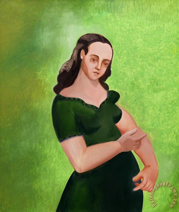 George Condo Girl in Green on Green Art Painting
