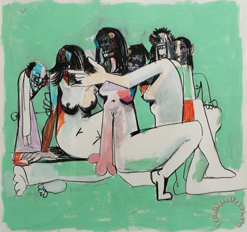 Green Orgy Composition, 2005 painting - George Condo Green Orgy Composition, 2005 Art Print