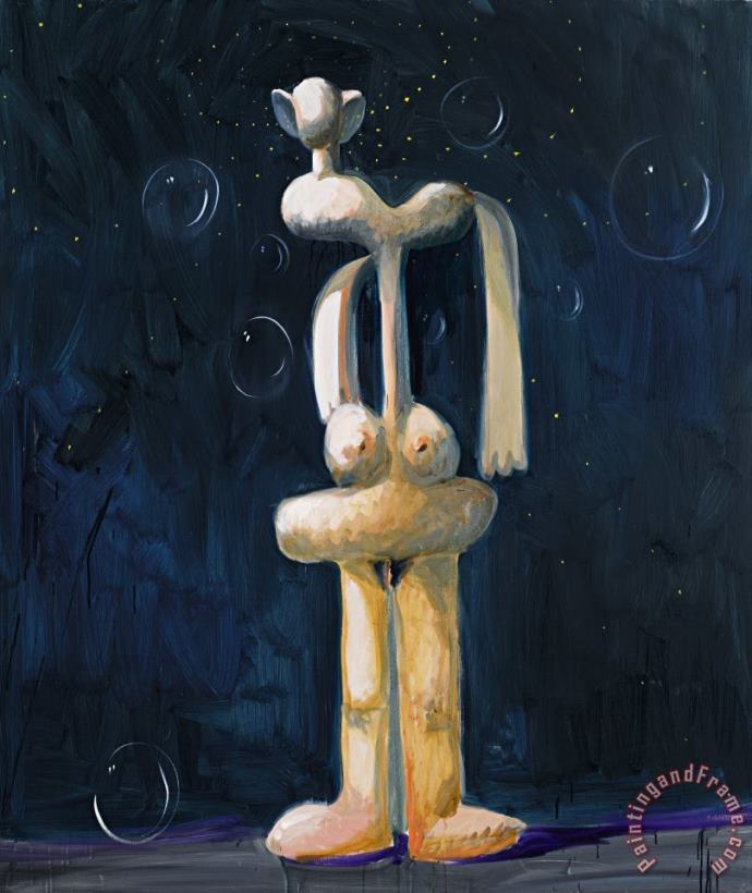 George Condo Standing Nude in The Night with Bubbles Art Painting