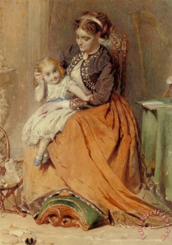 George Elgar Hicks A Girl Listening to The Ticking of a Pocket Watch While Sitting on Her Mothers Lap Art Print