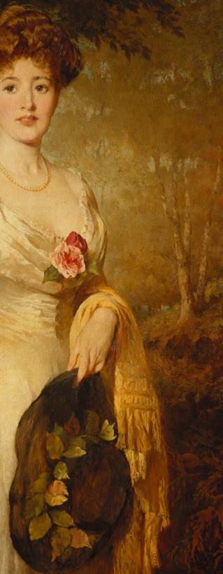 George Elgar Hicks Portrait Of A Lady In A White Dress Art Painting