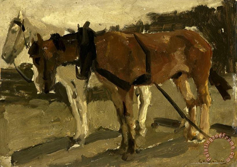 A Brown And a White Horse in Scheveningen painting - George Hendrik Breitner A Brown And a White Horse in Scheveningen Art Print