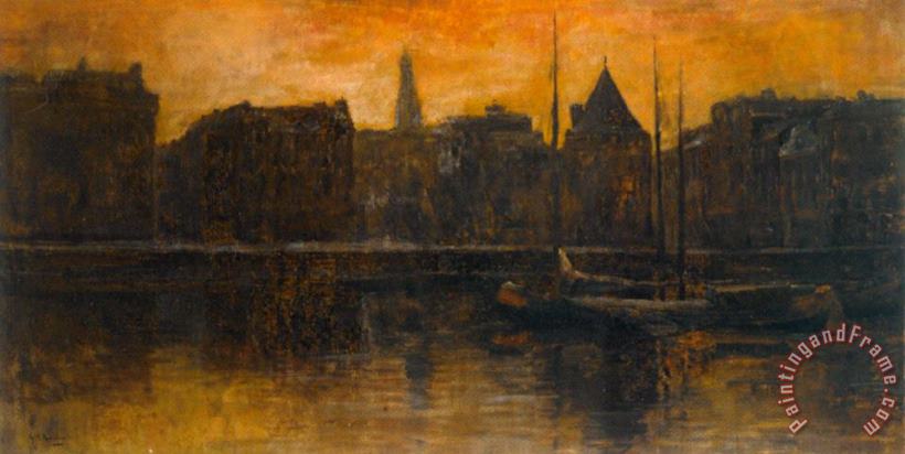 A View of The Prins Hendrikkade with The Schreierstoren, Amsterdam painting - George Hendrik Breitner A View of The Prins Hendrikkade with The Schreierstoren, Amsterdam Art Print