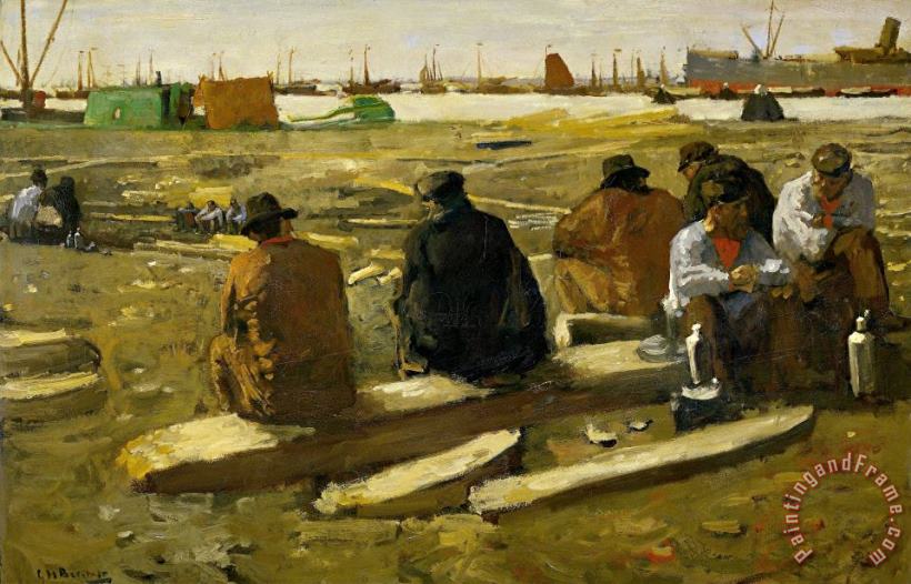 Lunchtime at The Building Site on The Van Diemenstraat in Amsterdam<br>midday Break at The Building Site on The Van Diemenstraat, Amsterdam painting - George Hendrik Breitner Lunchtime at The Building Site on The Van Diemenstraat in Amsterdam<br>midday Break at The Building Site on The Van Diemenstraat, Amsterdam Art Print