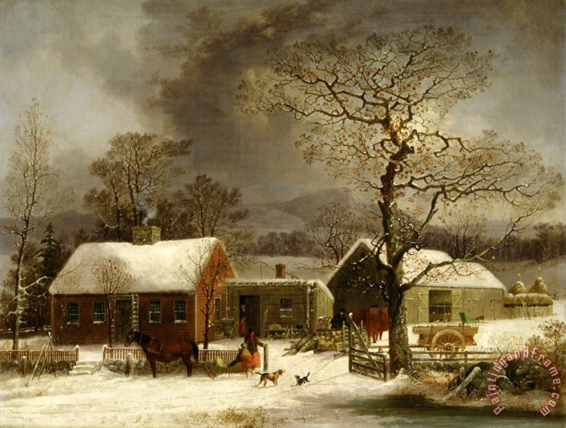 George Henry Durrie Winter Scene in New Haven, Connecticut Art Painting