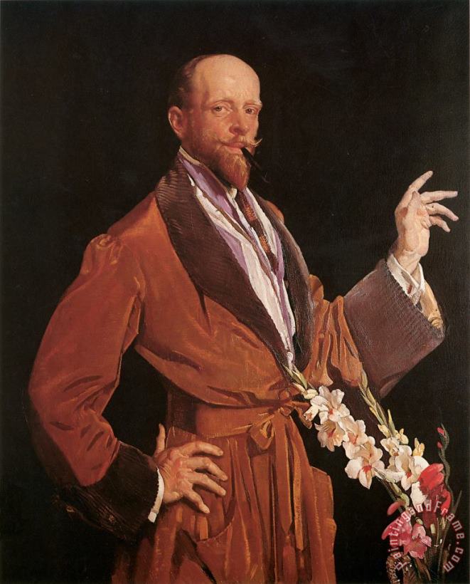 George Lambert Selfportrait with Gladioli Art Painting