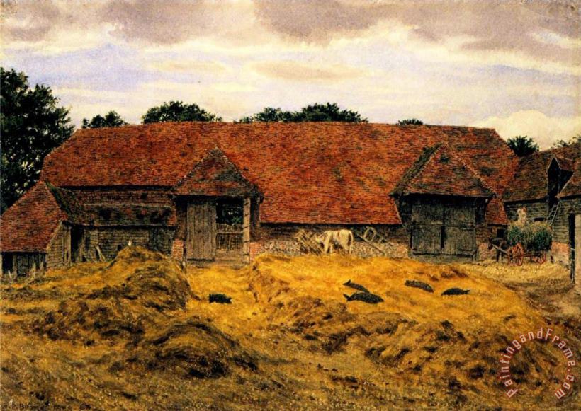 George Price Boyce Old Barn at Whitchurch, Oxon Art Painting