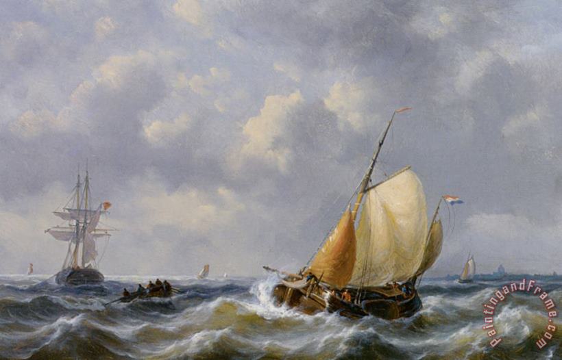 Shipping in Choppy Seas painting - George Willem Opdenhoff Shipping in Choppy Seas Art Print