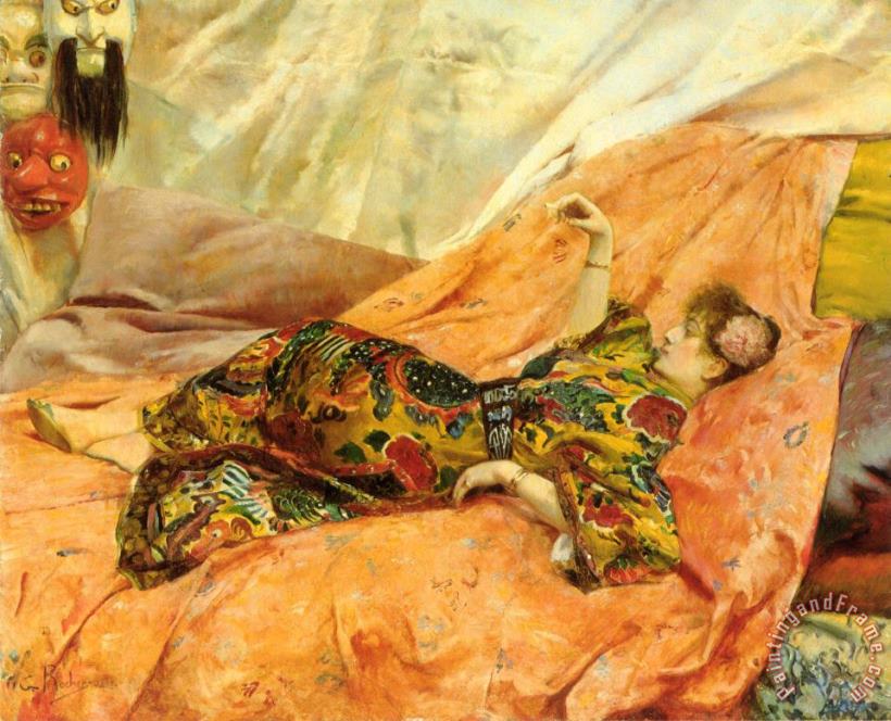 A Portrait of Sarah Bernhardt, Reclining in a Chinois Interior painting - Georges Antoine Rochegrosse A Portrait of Sarah Bernhardt, Reclining in a Chinois Interior Art Print