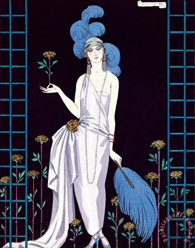 Georges Barbier 'la Roseraie' Fashion Design For An Evening Dress By The House Of Worth Art Print