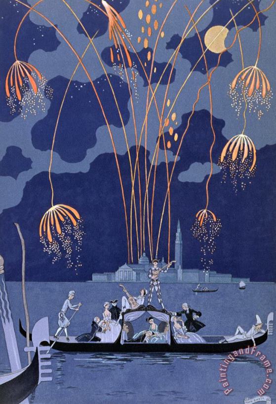 Fireworks in Venice painting - Georges Barbier Fireworks in Venice Art Print