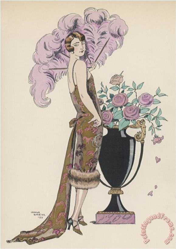 Georges Barbier Frock Fur And Feather Fan Art Print