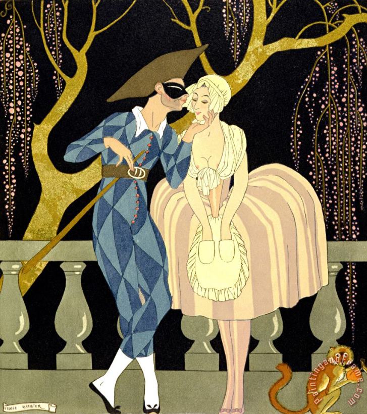 Harlequin's Kiss painting - Georges Barbier Harlequin's Kiss Art Print