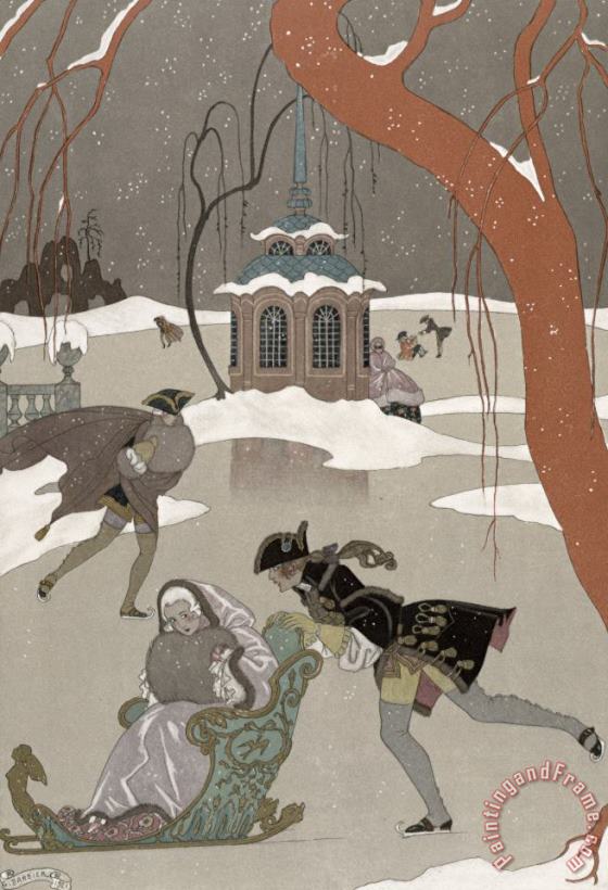 Ice Skating On The Frozen Lake painting - Georges Barbier Ice Skating On The Frozen Lake Art Print