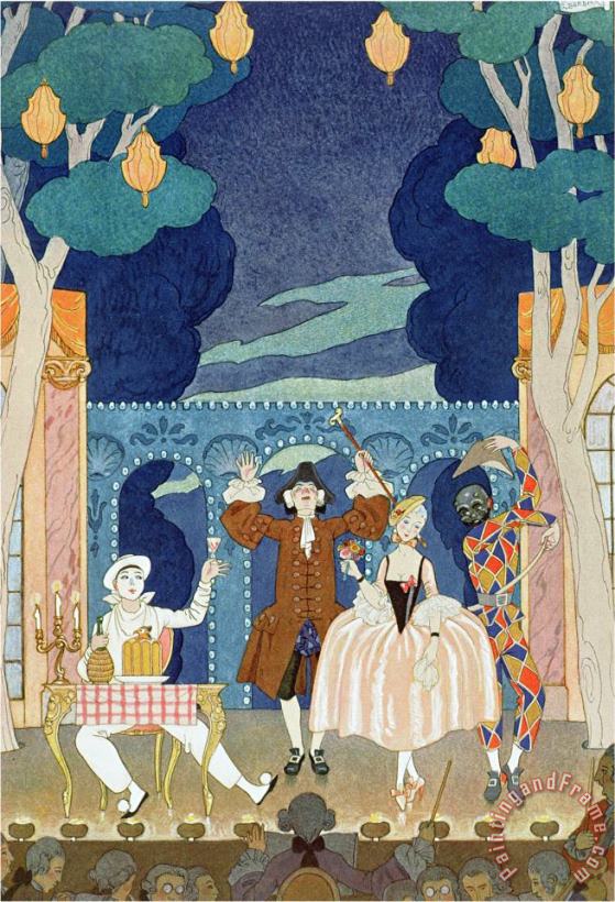 Pantomime Stage Illustration for Fetes Galantes by Paul Verlaine 1924 painting - Georges Barbier Pantomime Stage Illustration for Fetes Galantes by Paul Verlaine 1924 Art Print