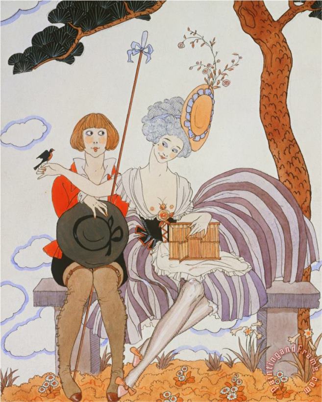 So Much Or The Bird Is Quickly Tamed Tant Mieux Ou L Oiseau Vite Apprivoise painting - Georges Barbier So Much Or The Bird Is Quickly Tamed Tant Mieux Ou L Oiseau Vite Apprivoise Art Print