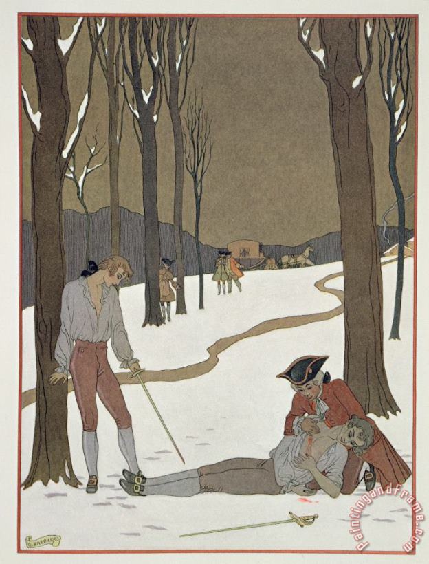 Georges Barbier The Duel Between Valmont And Danceny Art Painting