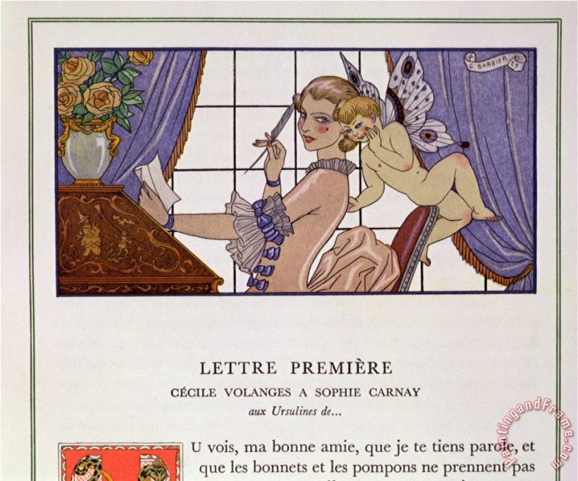 The First Letter Illustration From Les Liaisons Dangereuses painting - Georges Barbier The First Letter Illustration From Les Liaisons Dangereuses Art Print