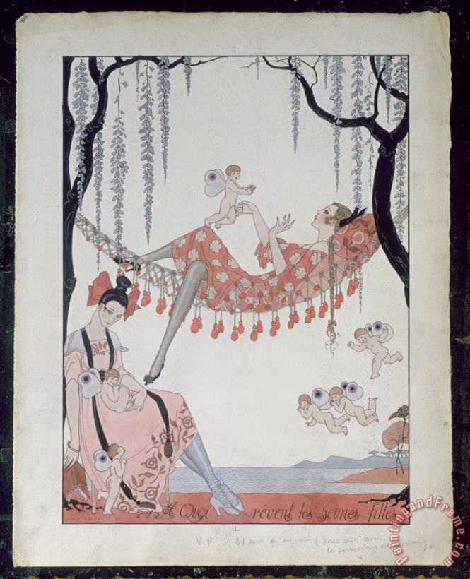 What Do Young Women Dream Of? painting - Georges Barbier What Do Young Women Dream Of? Art Print
