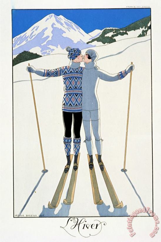 Winter Lovers in The Snow Fashion Plate From Twentieth Century France 1925 painting - Georges Barbier Winter Lovers in The Snow Fashion Plate From Twentieth Century France 1925 Art Print