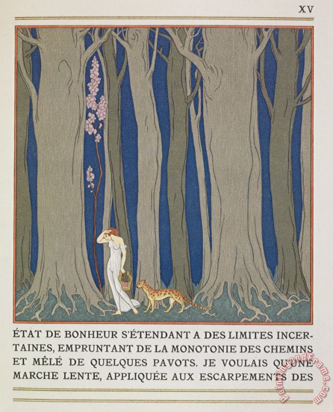 Georges Barbier Woman Followed By A Leopard Art Print