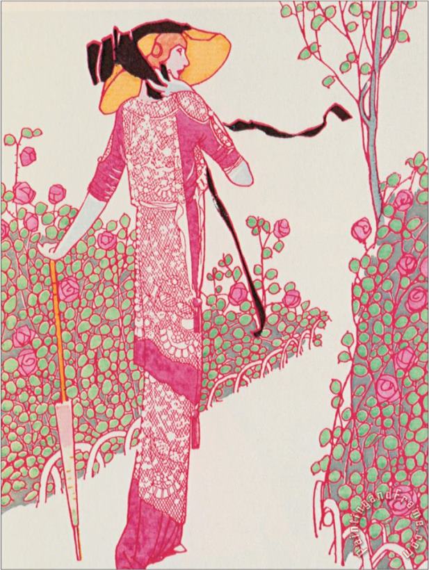 Georges Barbier Woman in Pink Dress Art Painting