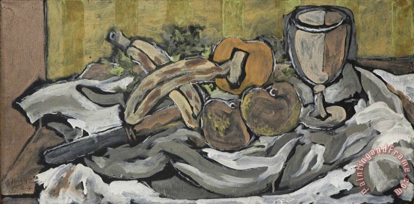 Couteau, Bananes, Pommes Et Verre, 1924 painting - Georges Braque Couteau, Bananes, Pommes Et Verre, 1924 Art Print