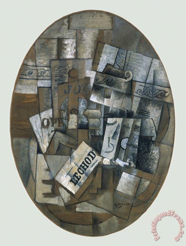 Georges Braque Still Life with Glass And Newspaper (le Gueridon), 1913 Art Painting