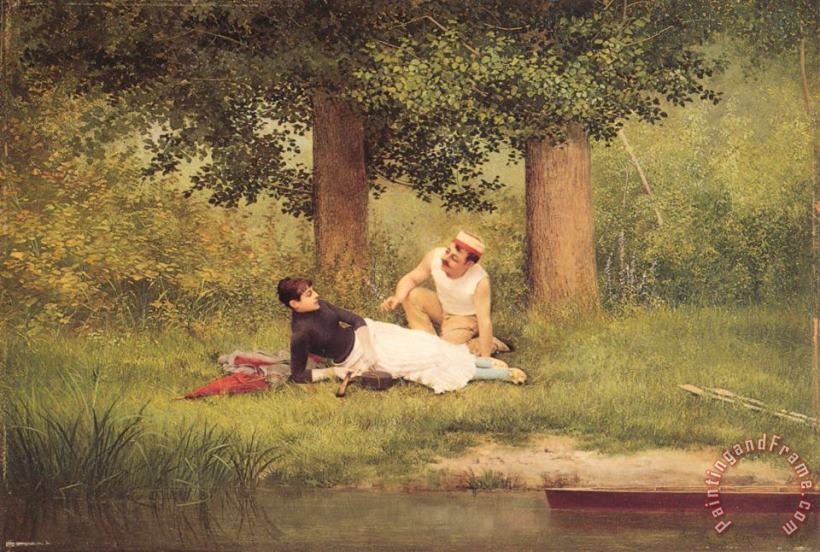 The Flirtation painting - Georges Croegaert The Flirtation Art Print