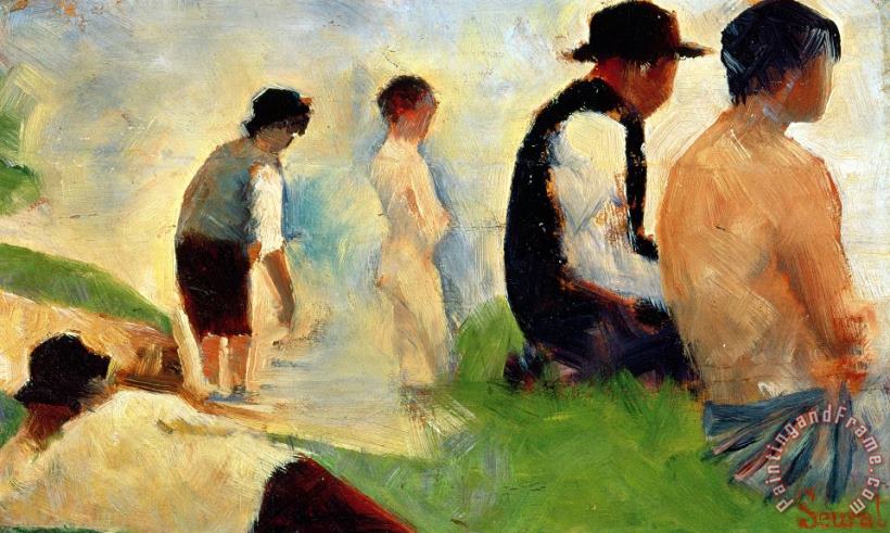 Five Male Figures Possible Preparatory Sketch For The ''bathers At Asnieres.'' painting - Georges Pierre Seurat Five Male Figures Possible Preparatory Sketch For The ''bathers At Asnieres.'' Art Print