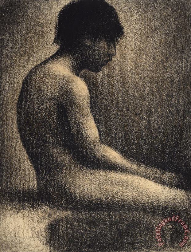 Seated Nude Study for 'une Baignade' painting - Georges Seurat Seated Nude Study for 'une Baignade' Art Print