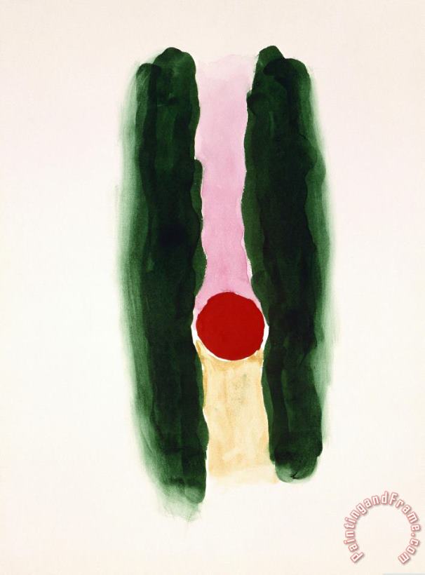 Abstraction Dark Green Lines with Red And Pink, 1970s painting - Georgia O'keeffe Abstraction Dark Green Lines with Red And Pink, 1970s Art Print