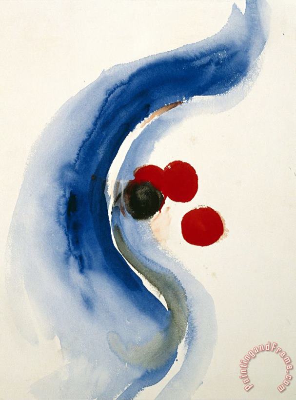 Georgia O'keeffe Untitled (abstraction Blue Wave And Three Red Circles), 1970s Art Painting