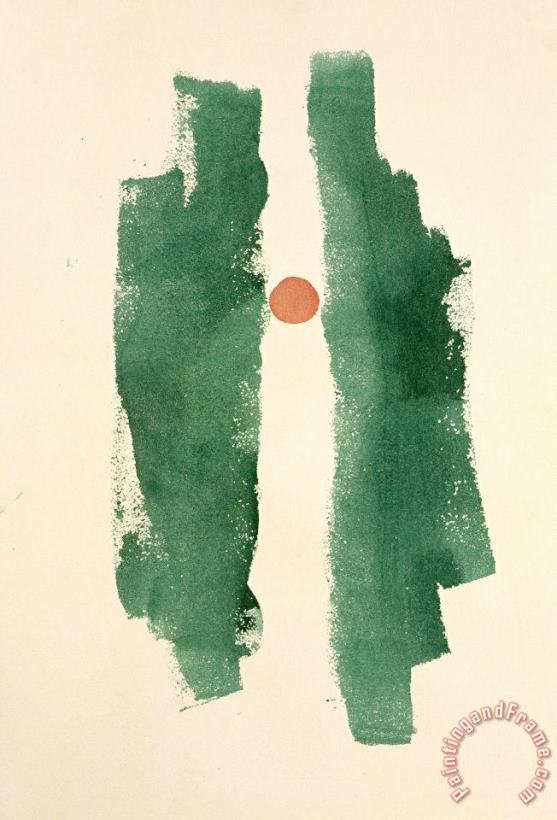 Untitled (abstraction Two Green Lines Small Red Circle), 1979 painting - Georgia O'keeffe Untitled (abstraction Two Green Lines Small Red Circle), 1979 Art Print