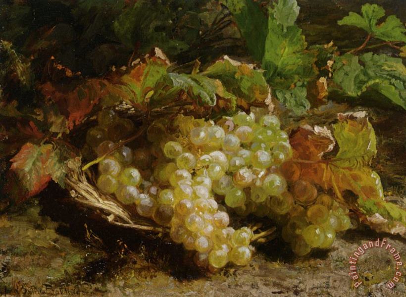A Still Life with Grapes in a Basket painting - Geraldine Jacoba Van De Sande Bakhuyzen A Still Life with Grapes in a Basket Art Print