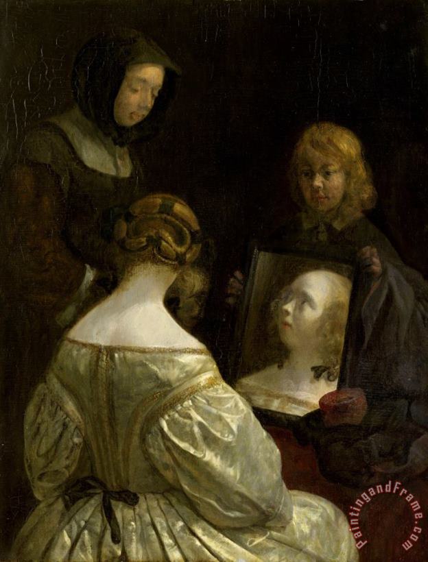 Woman at a Mirror painting - Gerard ter Borch Woman at a Mirror Art Print