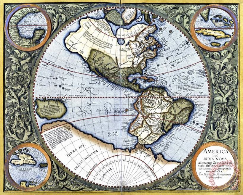 Map of The Americas painting - Gerardus Mercator Map of The Americas Art Print