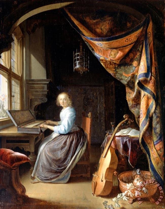 A Woman Playing a Clavichord painting - Gerrit Dou A Woman Playing a Clavichord Art Print