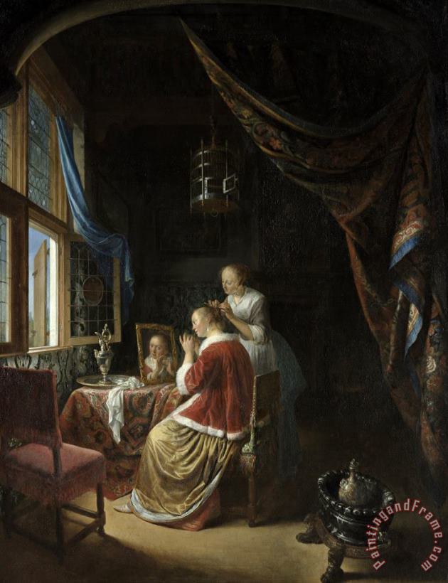 Gerrit Dou A Young Woman at Her Toilet Art Print
