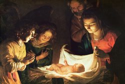 Gerrit van Honthorst - Adoration of the baby painting
