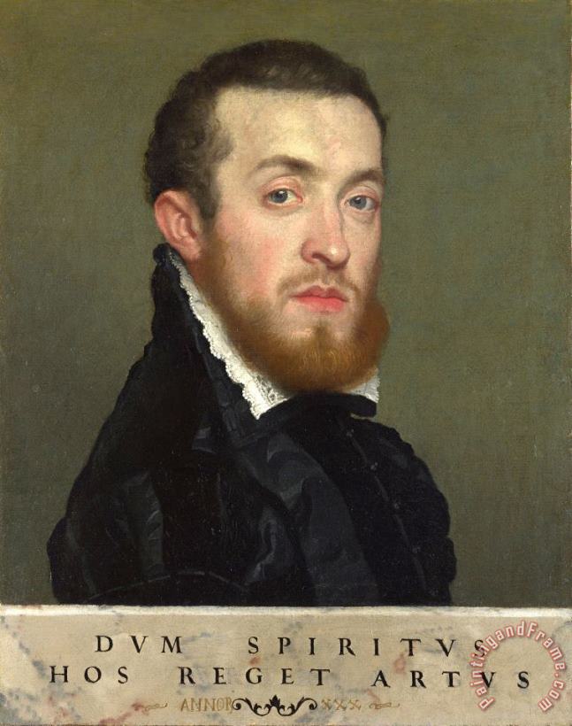 Giovanni Battista Moroni Bust Portrait of a Young Man with an Inscription Art Painting