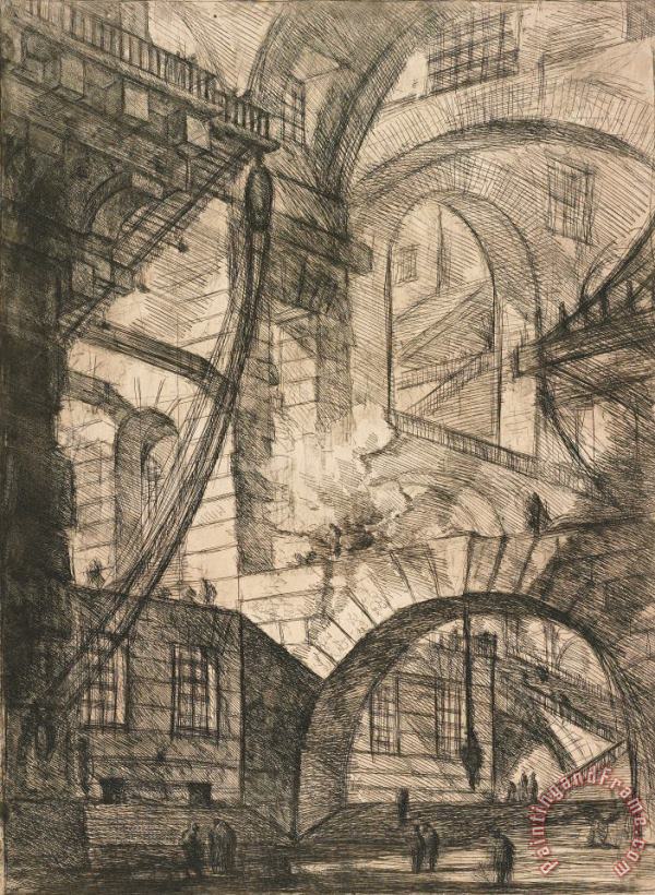 Perspective of Arches, with a Smoking Fire, Plate 6 From Carceri D'invenzione painting - Giovanni Battista Piranesi Perspective of Arches, with a Smoking Fire, Plate 6 From Carceri D'invenzione Art Print