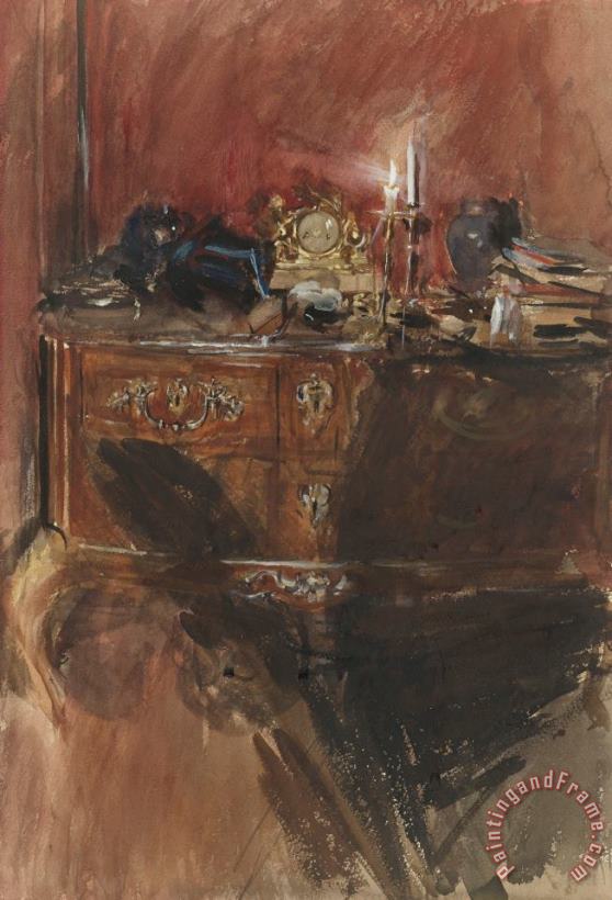Giovanni Boldini View of an Interior with Louis Xv Commode Art Print